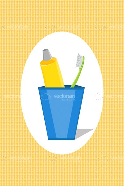 Illustrated Toothbrush, Toothpaste and Holder